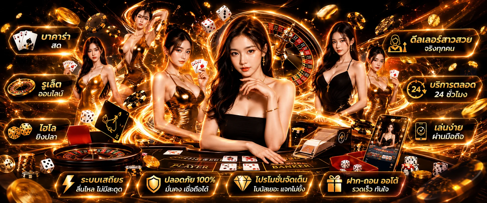 P62 คาสิโนสด ดีลเลอร์สาวไทยแจกไพ่บาคาร่าสตรีม HD